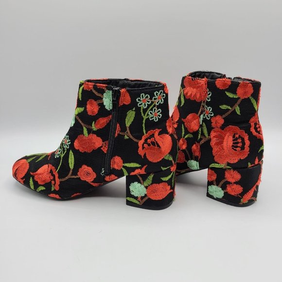 Qupid Floral Embroidery Black Boots Sz 5 - Picture 5 of 10
